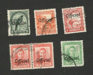 NEW ZEALAND - 4 USED OLD STAMPS + USED PAIR - OVERPRINT OFFICIAL