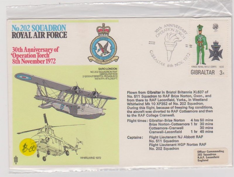 Gibraltar Sc#287 Special Cover RAF Squadron 202 Operation Torch 30th Anniversary