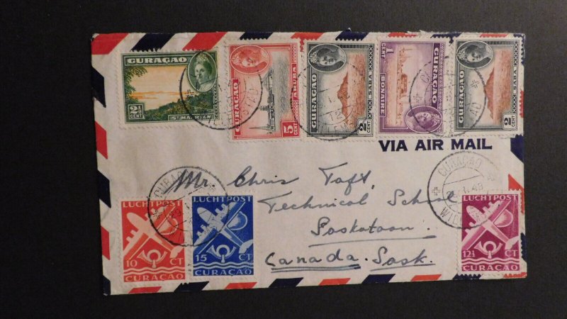 1930 Dutch Curacao Airmail Cover to Saskatoon Sask Canada 