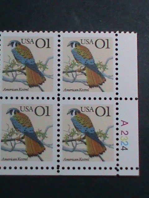 ​UNITED STATES-19905-SC#2476 AMERICAN KESTREL BIRD MNH PLATE BLOCK OF 4 VF