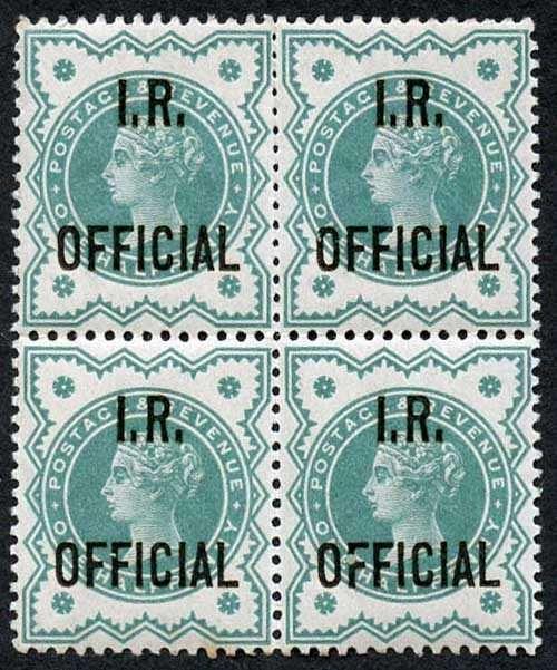 SGO17 1/2d Blue-green with I.R. OFFICIAL Block of Four U/M