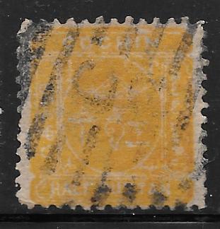 India Cochin 1: 1/2p State Seal, used, F-VF, Faults