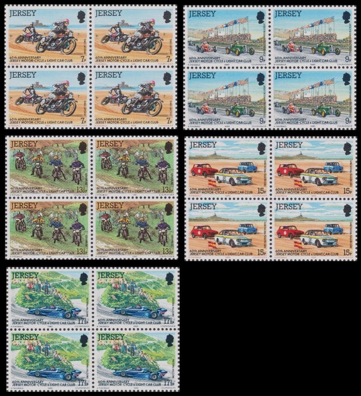 Jersey 233-237 Motor-Cycle Light Car Club block set (4x5 stamps) MNH 1980