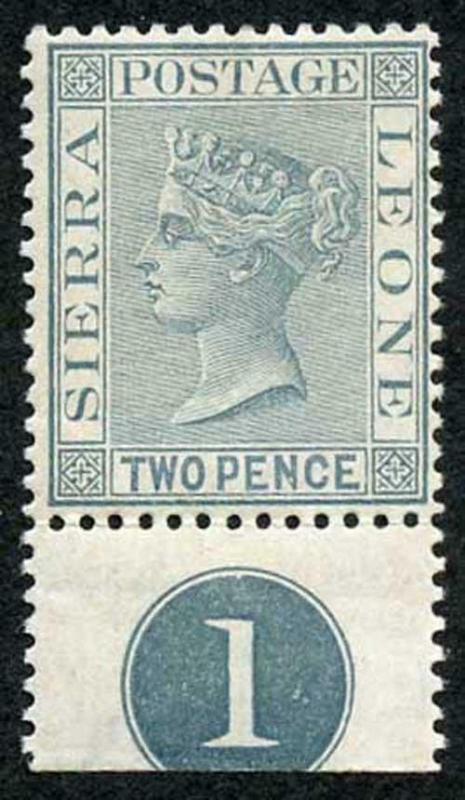 Sierra Leone SG30 2d Grey wmk Crown CA SUPERB M/Mint Plate number