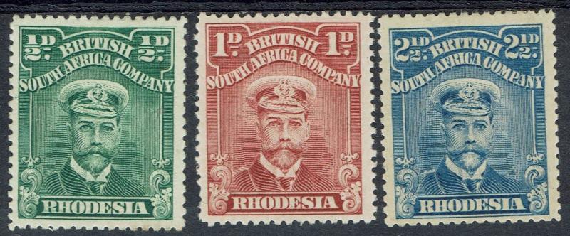 RHODESIA 1913 KGV ADMIRAL 1/2D 1D AND 21/2D PERF 15 