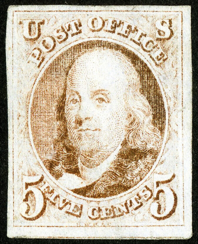 US Stamps 1 MLH Four Margins Disturbed OG Scott Value 6,500.00