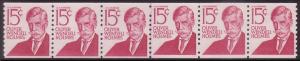 #1305Ei Type II Holmes 15c Dull Gum Line Pair Strip 6 MNH