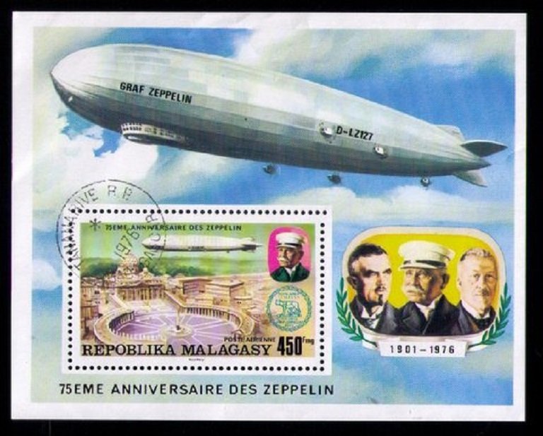 Malagasy (Madagascar) 1976 Graf Zeppelin 75th Anniversary Aviation Sheet - Used