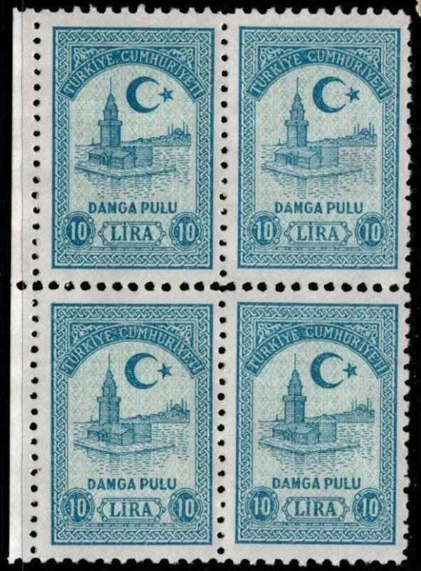 Vintage Turkey (Damga Pulu)  Revenue 10 Lira Blk/4 Unused No Gum