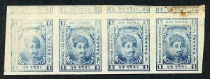 Kishangarh 1904 SG48 Plate Proof in Dark Blue IMPERF Strip (no gum) h