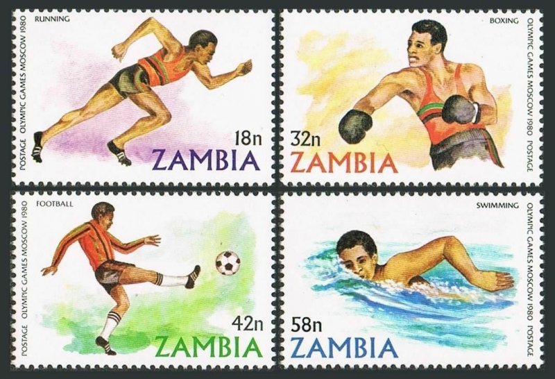 Zambia 216-219,219a,MNH.Michel 225-228,Bl.9. Olympics Moscow-1980.Boxing,Soccer, 