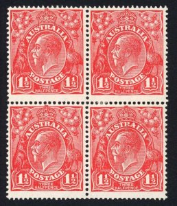 Australia 1924-5 SG 77b/c 1 1/2d scarlet HALEPENCE and thin RAL flaws VFM