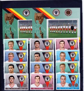 AJMAN 1969 SOCCER/FAMOUS GERMAN PLAYERS 2 SETS OF 6 STAMPS & 2 S/S MNH