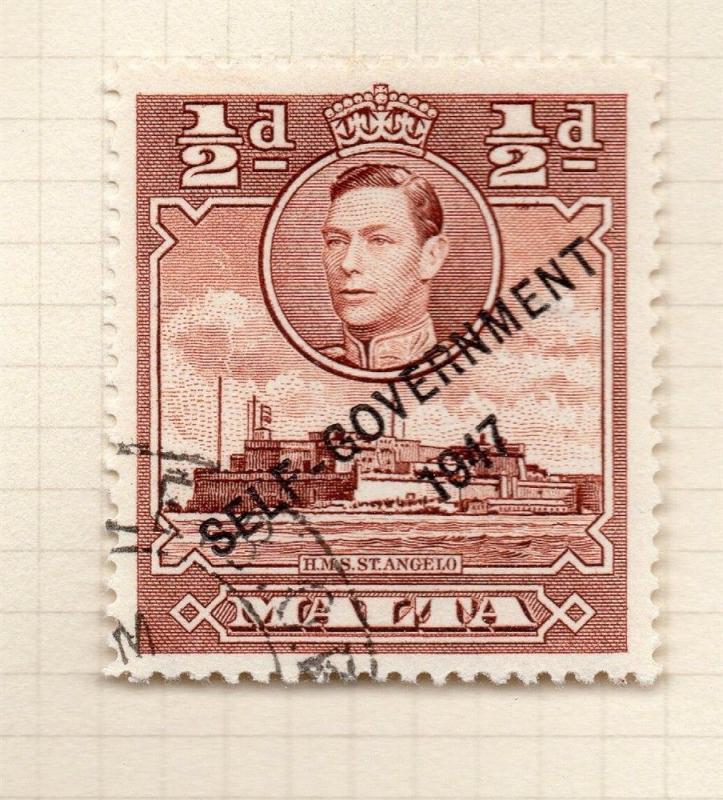 Malta 1947 Self Government Early Issue Fine Used 1/2d. Optd 293002