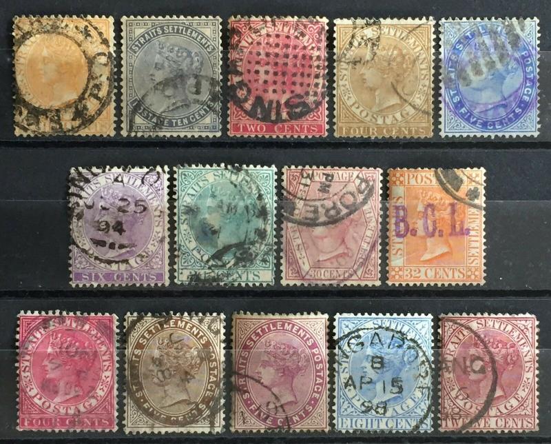  Malaya Straits Settlements 1882-99 QV 14V CA Used (see images) M2051 