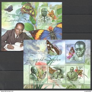 2012 Central Africa Insects Famous People Senghor Butterflies Bl+Kb ** Ca819