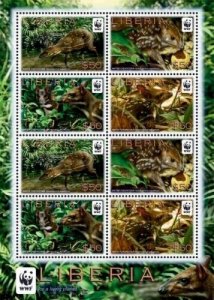 Liberia 2011 - WWF - WATER CHEVROTAIN - Sheet of 8 Stamps - Scott #2738e - MNH