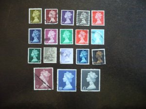 Stamps - Great Britain - Scott#MH2,4-17,19-MH21- Used Part Set 18 Stamps