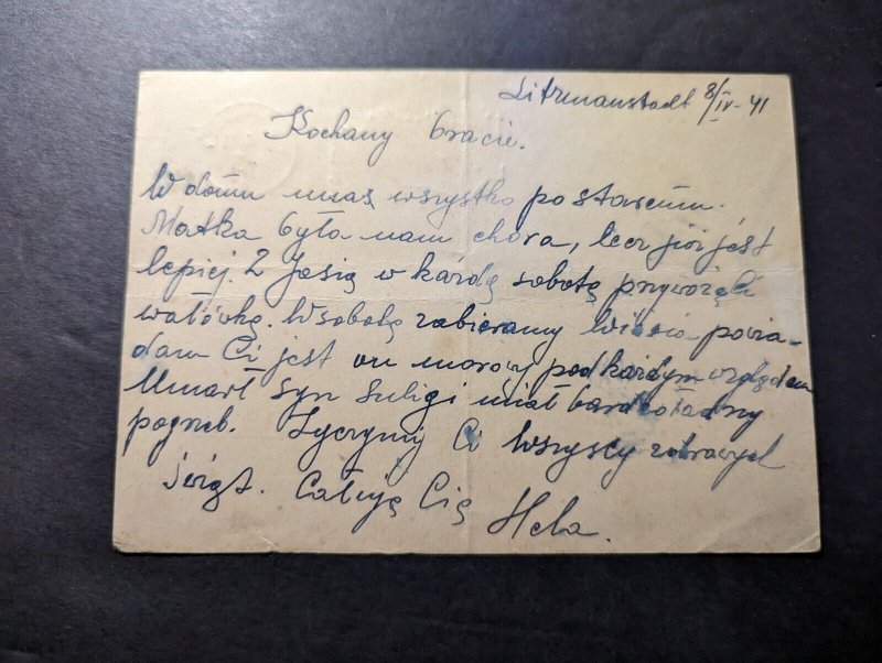 1941 Germany Postcard Cover to Police Gestapo Prisoner Litzmannstadt Ghetto