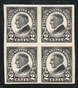 USA #611 VF OG 2 H, 2 NH, Block of 4, small thin, rich color!