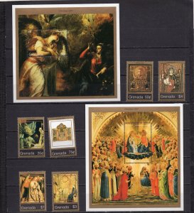 GRENADA 1997 CHRISTMAS PAINTINGS SET OF 6 STAMPS & 2 S/S MNH