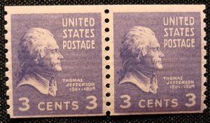 US #842 MH Pair Thomas Jefferson SCV $1.00 L1