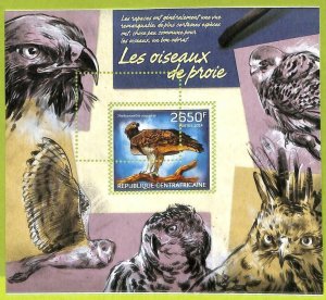 A0276 - CENTRAL AFRICA - MISSPERF 2014  stamp SHEET:  BIRDS of PREY Owls Eagles
