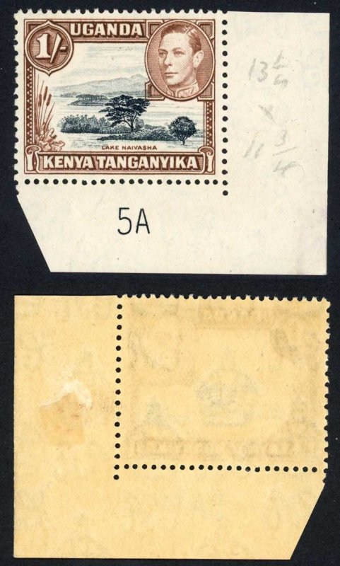 KUT SG145a 1/- Black and Brown 13x11.75 Plate single U/M (toned) Cat 60 pounds