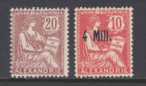 France, Egypt, Alexandria Sc 23, 33, MNH. 1903 & 1921 issues, fresh, bright