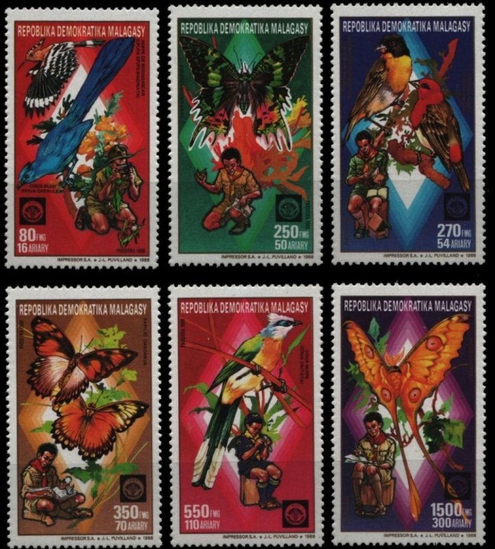 Madagascar 1988 MNH Stamps Scott 862-867 Scouting Scouts Birds Butterflies