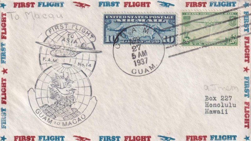 1937, 1st Flt., Guam to Macao, Back Stamped Macao (41462)