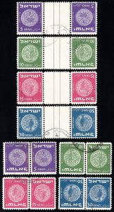 Israel Stamps # 17-22 Used Gutter And Tete Bache Pairs