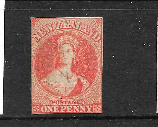 NEW ZEALAND 1862-64 1d ORANGE VERMILLION  FFQ  IMPERF MLH  CP A1E1  SG 33 CHALON