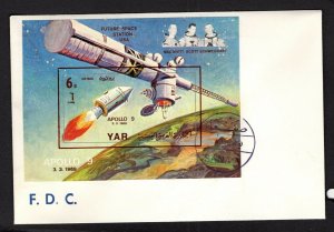 Yemen #261Gb (1969 Apollo 9 Space Travel imperforate sheet) VF used on FDC