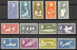 South Georgia Scott 1-12,16 Unused LHOG - 1963-69 First Issues - SCV $69.40