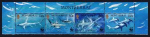 Montserrat WWF Great Hammerhead Shark Top Strip of 4v Country name 1999 MNH