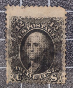 Scott 97 - 12 Cents Washington - Used - Nice Stamp - F Grill - SCV - $250.00 