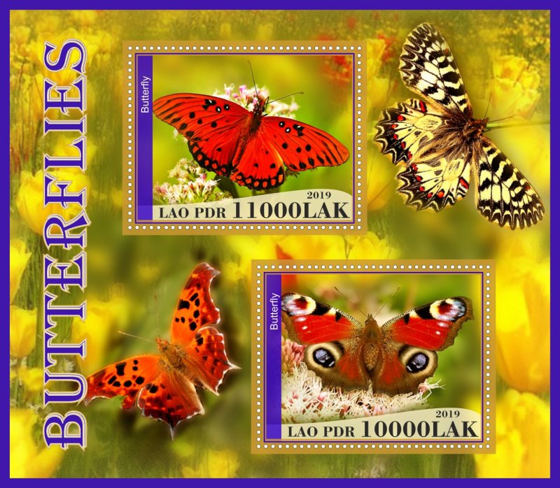 Stamps. Butterflies, insects 2019 year 1+1 sheets perforated