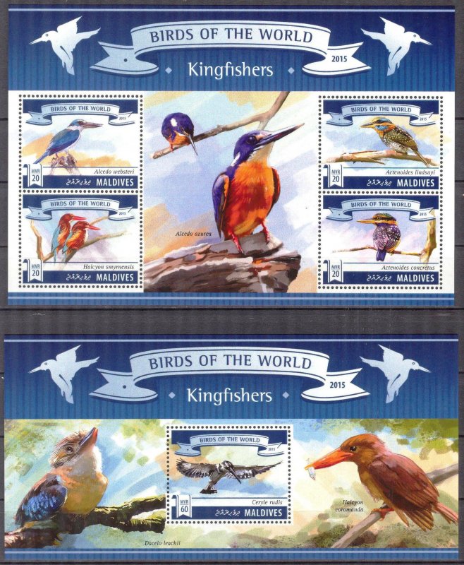 Maldive Islands 2015 Birds Kingfishers Sheet + S/S MNH