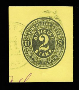 GENUINE SCOTT #UO5 USED 1874-75 BLACK ON LEMON POST OFFICE OFFICIAL CUT SQUARE