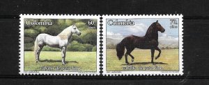 COLOMBIA 1987 PURE BRED HORSES WHITE AND BLACK HORSES FAUNA SET OF 2 MINT NH