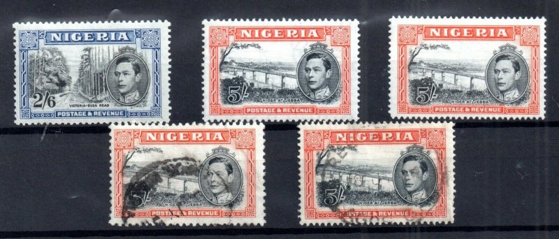 Nigeria KGVI 1938 2s 6d & 5/- mint & used with Perf variety WS16676