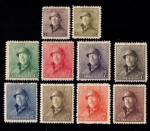 BELGIUM Sc #126-133, INCOMPLETE SET OF 10,MH, King Albert In Trench Helmet Types