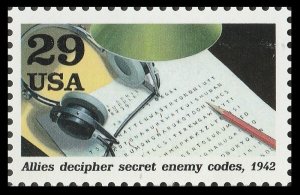 US 2697f 1942 Into the Battle Decipher secret enemy codes 29c single MNH 1992