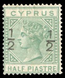 Cyprus #18 Cat$190, 1884 1/2p on 1/2p green, hinge remnant