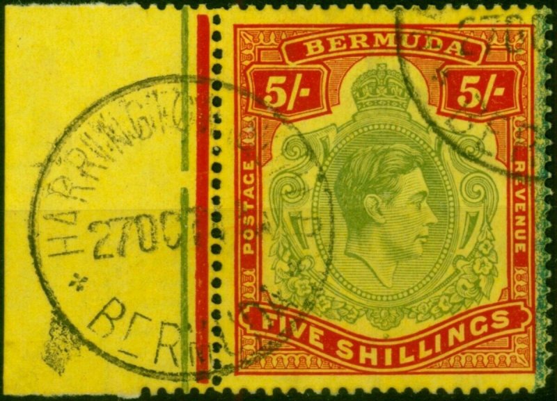 Bermuda 1942 5s Dull Yellow-Green & Red-Yellow SG118b Line Perf 14.25 Fine Used