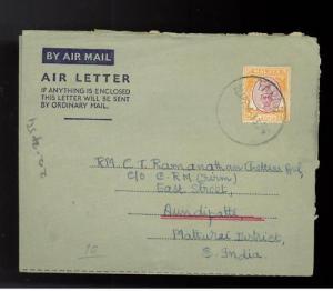 1954 Tapah Malaya Air Letter Cover to India