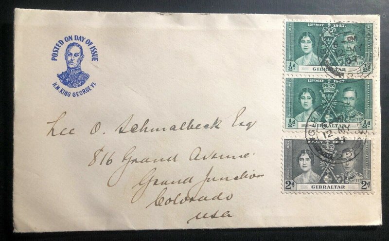 1937 Gibraltar First Day Cover FDC King George VI Coronation KGVI To Colorado