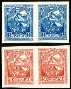 Latvia Stamps # 70a+71a MLH XF Imperf Pairs