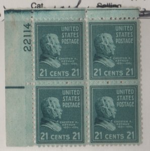 826 21c Chester A. Arthur 22114 UL Plate Block